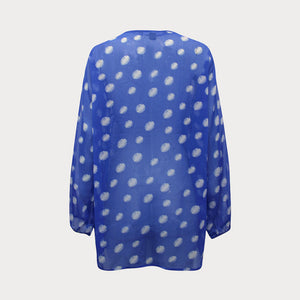 Blue sheer chiffon graphic print blouse