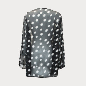 Black sheer chiffon graphic print blouse