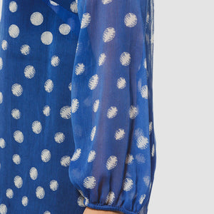 Blue sheer chiffon graphic print blouse