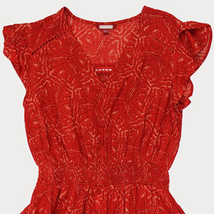 Red printed lace maxi dress