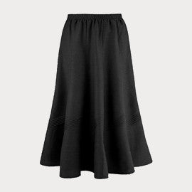 A-line black midi skirt with pintuck panels and an elasticated waist.