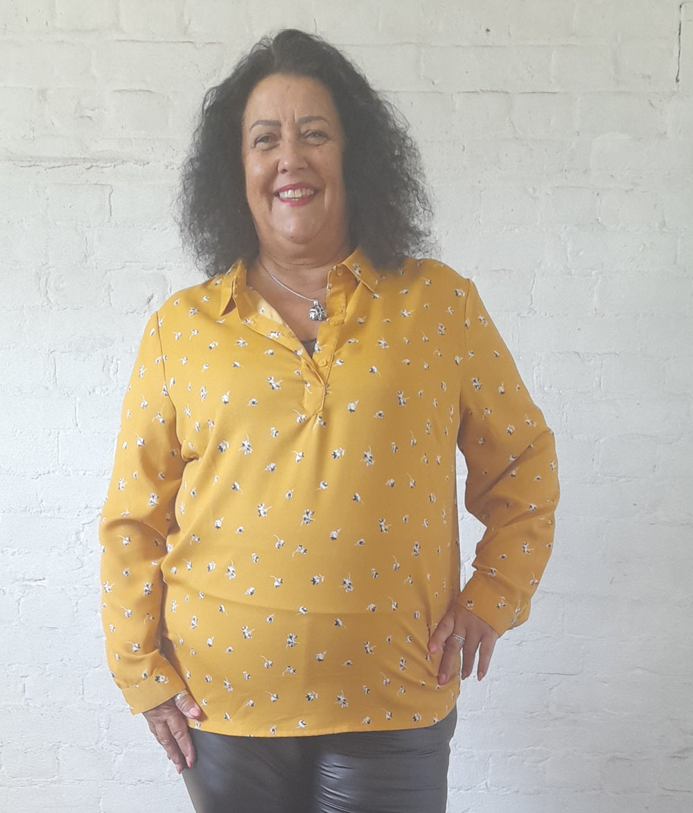 Ochre Yellow Long Sleeved Blouse
