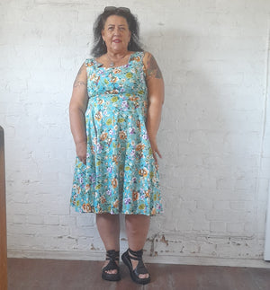 Turquoise Summer Flower Print Swing Dress