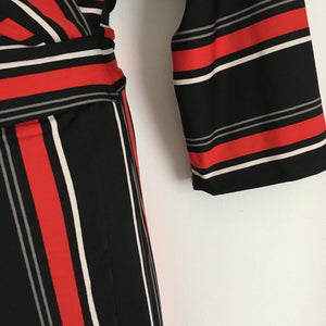 Black and Red Striped Wrap Dress
