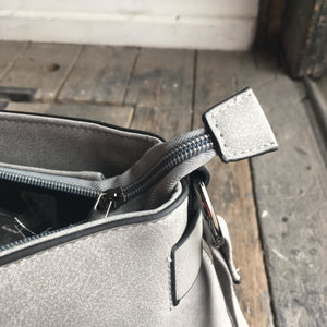 Grey Zip Top Shoulder Bag