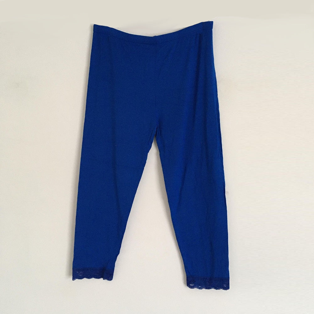 Blue Lace Trim Cropped Leggings