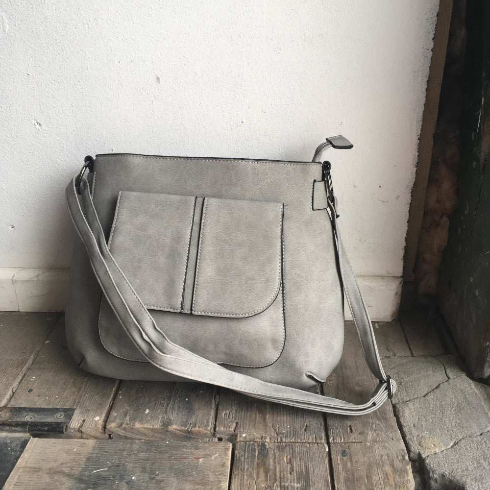 Grey Zip Top Shoulder Bag