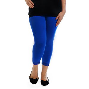 Blue Lace Trim Cropped Leggings