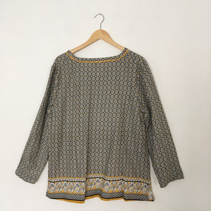 Grey and Yellow Print Blouse