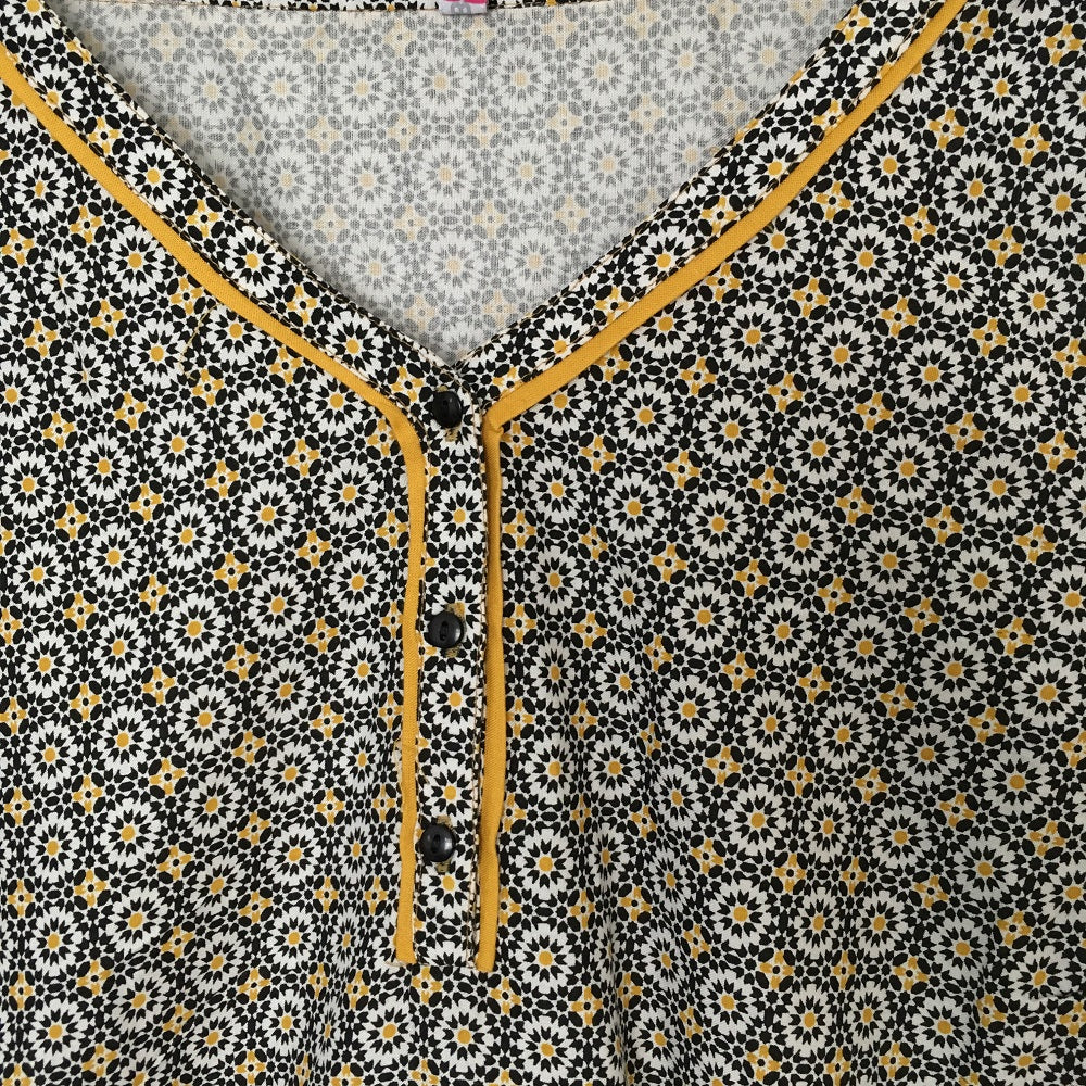 Grey and Yellow Print Blouse