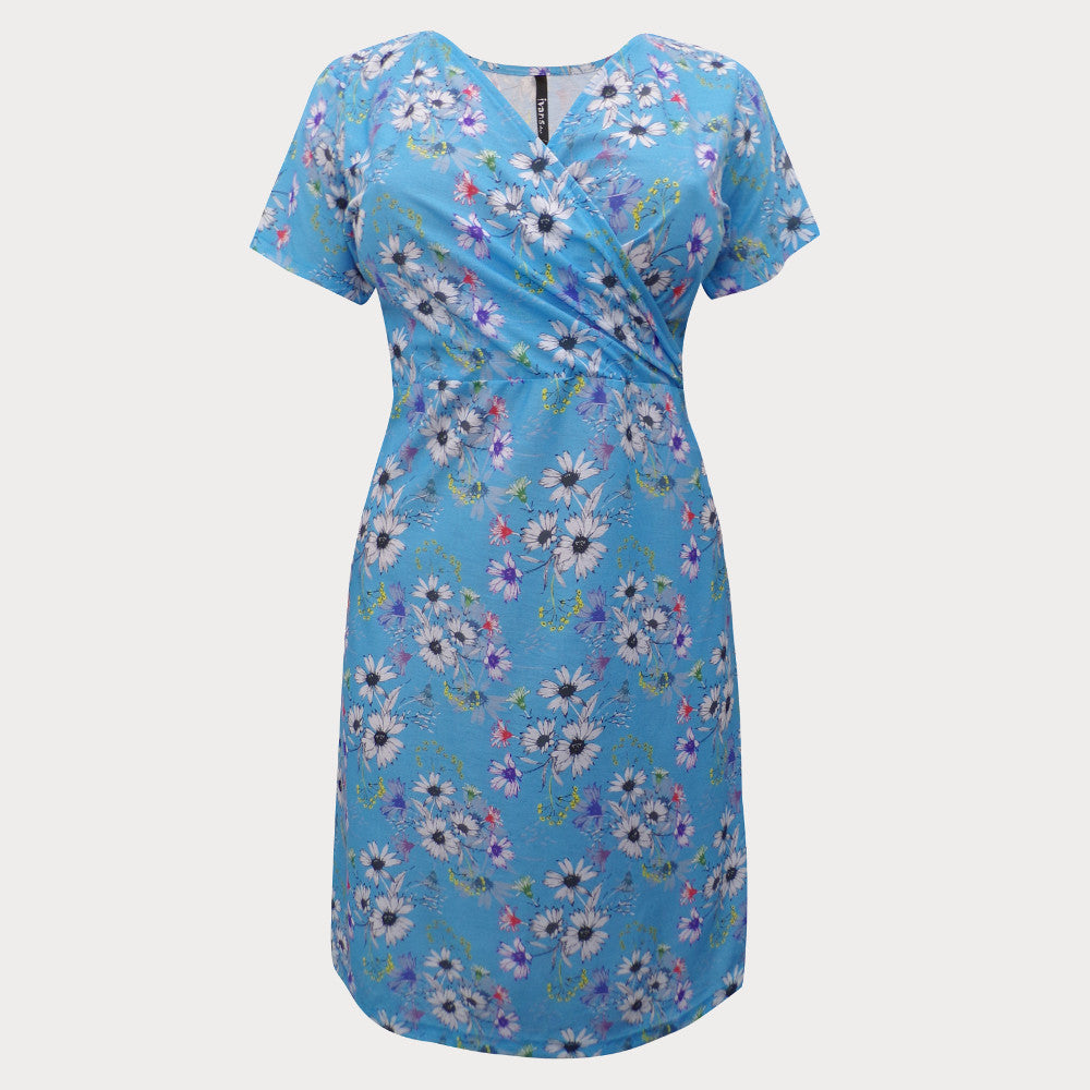 Light Blue Print Crossover Dress