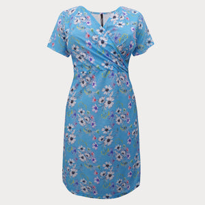 Light Blue Print Crossover Dress