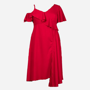 Red One Shoulder Midi Dress