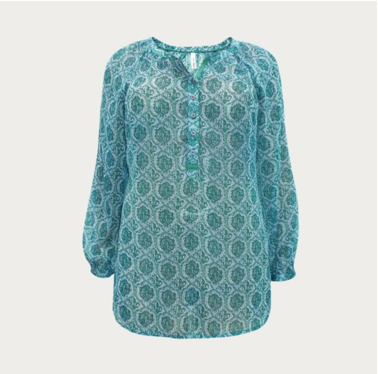 Green Paisley Print Chiffon Blouse