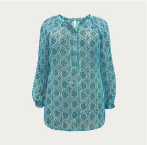 Green Paisley Print Chiffon Blouse