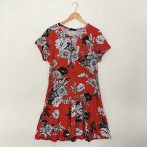 Red Floral Print Crossover Dress