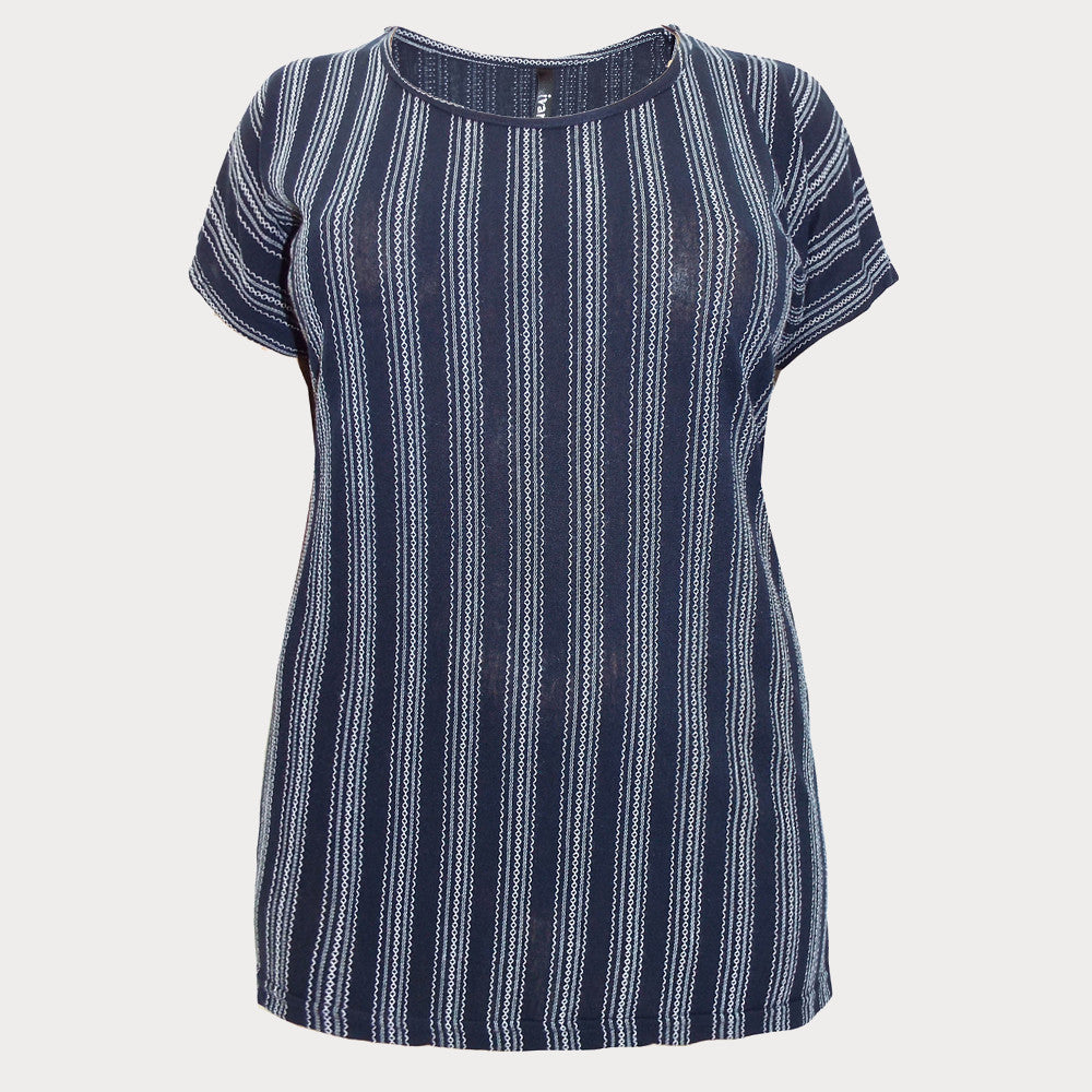 Dark Blue Stitched Stripe Top