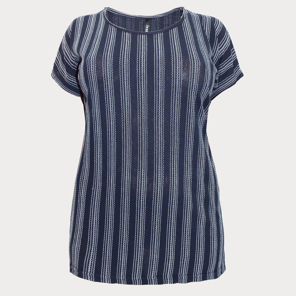 Dark Blue Stitched Stripe Top - Apples & Pears Clothing