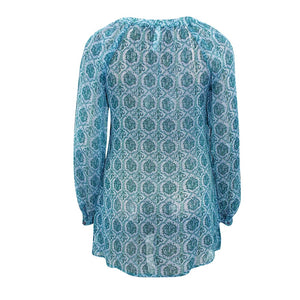 Green Paisley Print Chiffon Blouse