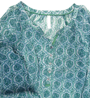Green Paisley Print Chiffon Blouse