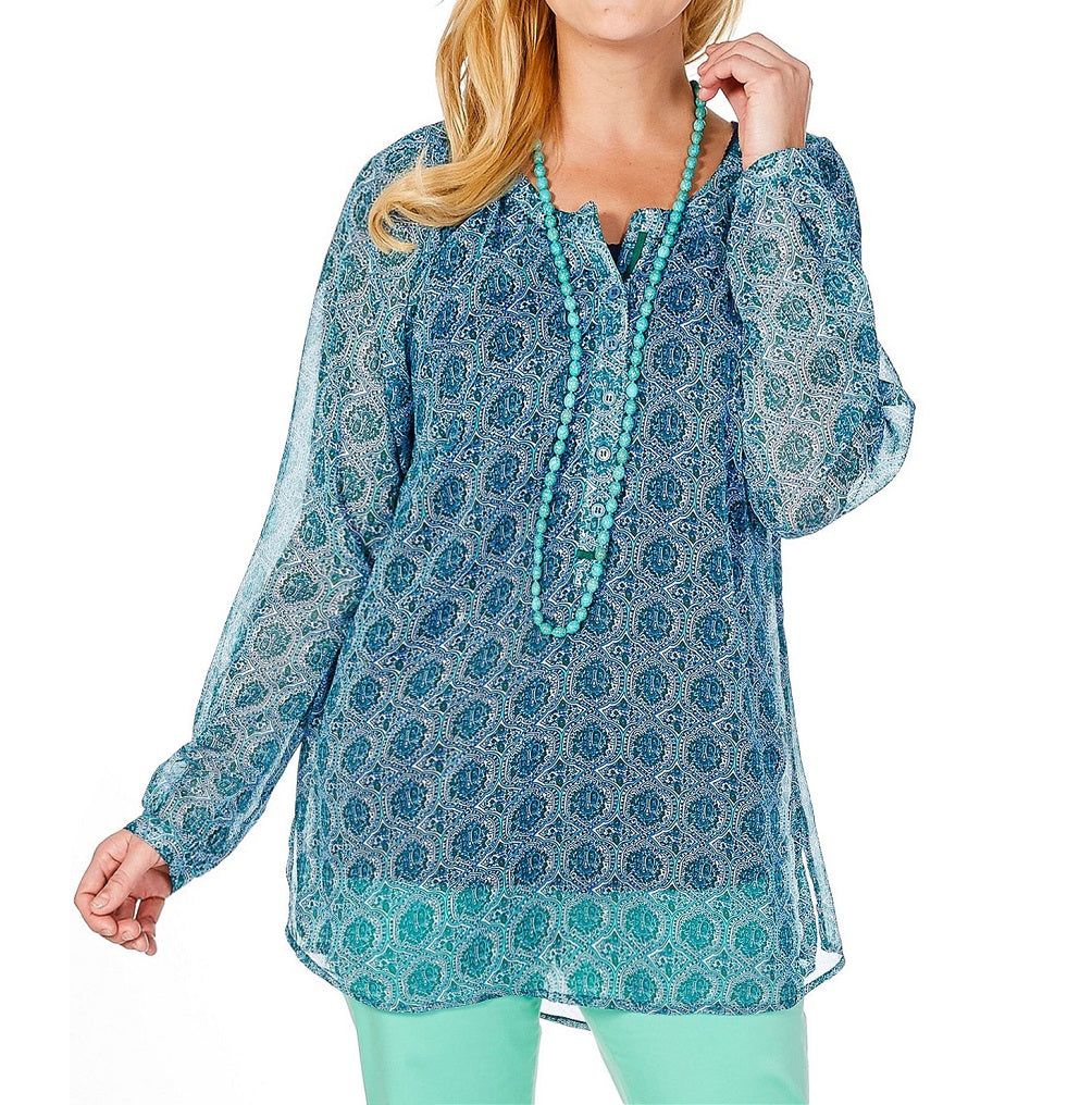Green Paisley Print Chiffon Blouse