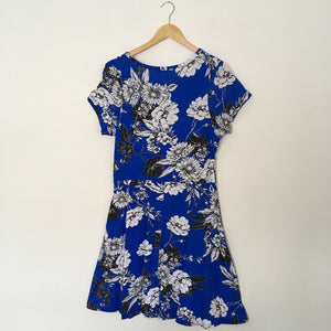 Blue Floral Print Crossover Dress