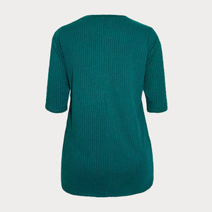 Green Ribbed Half Sleeve Top