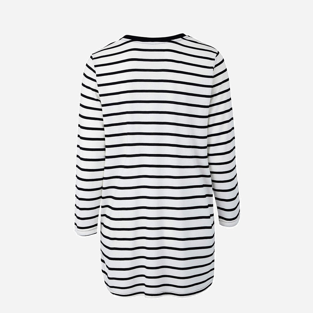 Black White Striped Long Sleeved Top