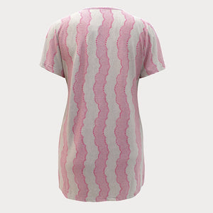 Pink and Cream Striped Top with Tie Neck