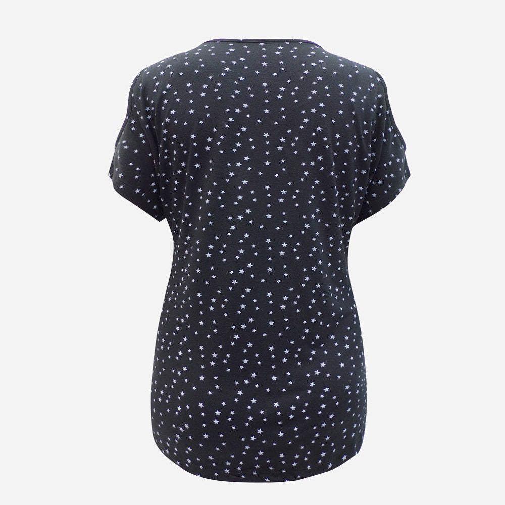 Black Star Print Tie Front Top