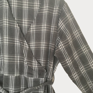 Grey Checked Tie Waist Dress