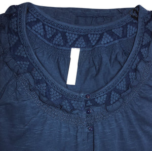 Navy Lace Neck Top