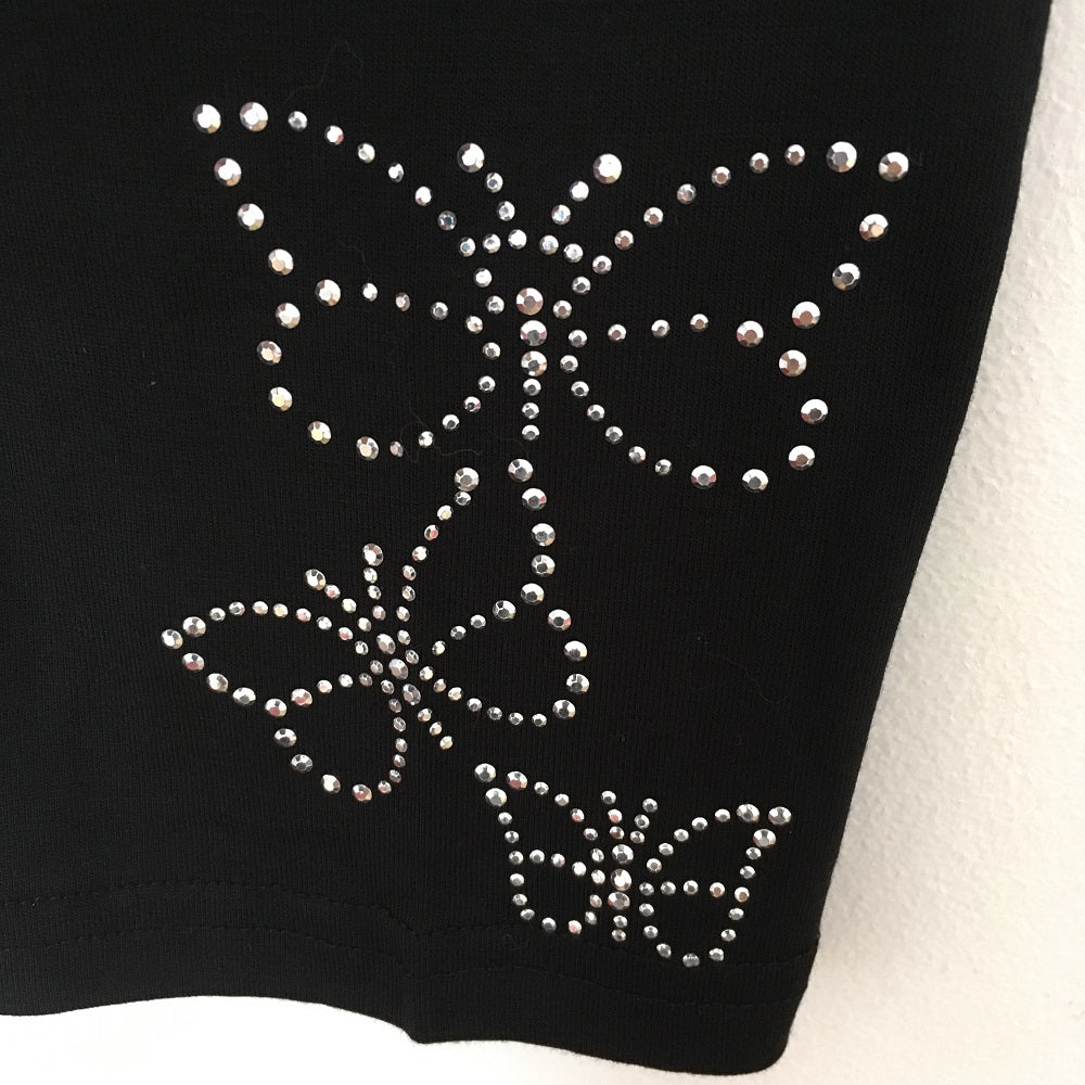 Black Cropped Leggings with Butterfly Foil Stud