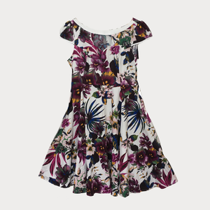 Pansy Print Swing Dress with Wide Neckline