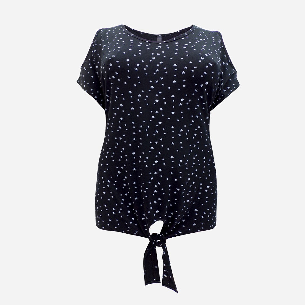 Black Star Print Tie Front Top