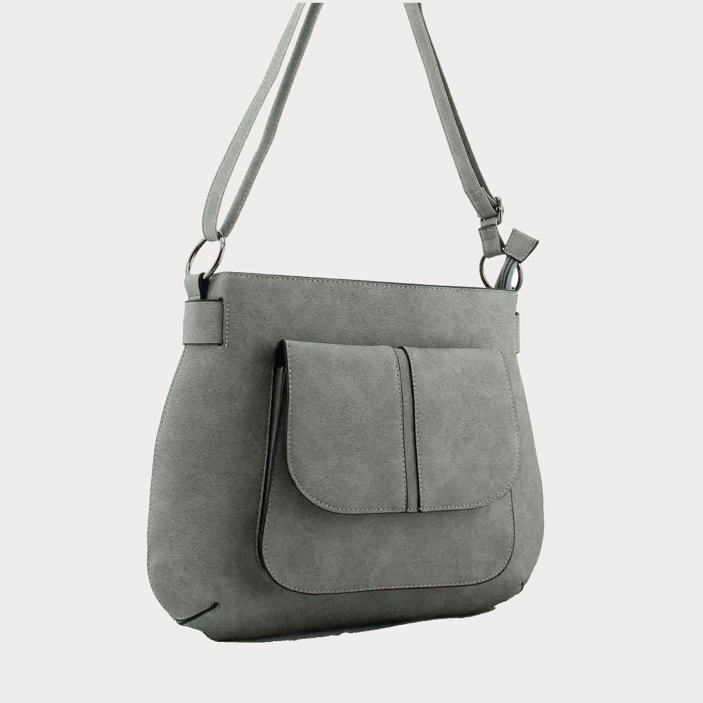 Grey Zip Top Shoulder Bag