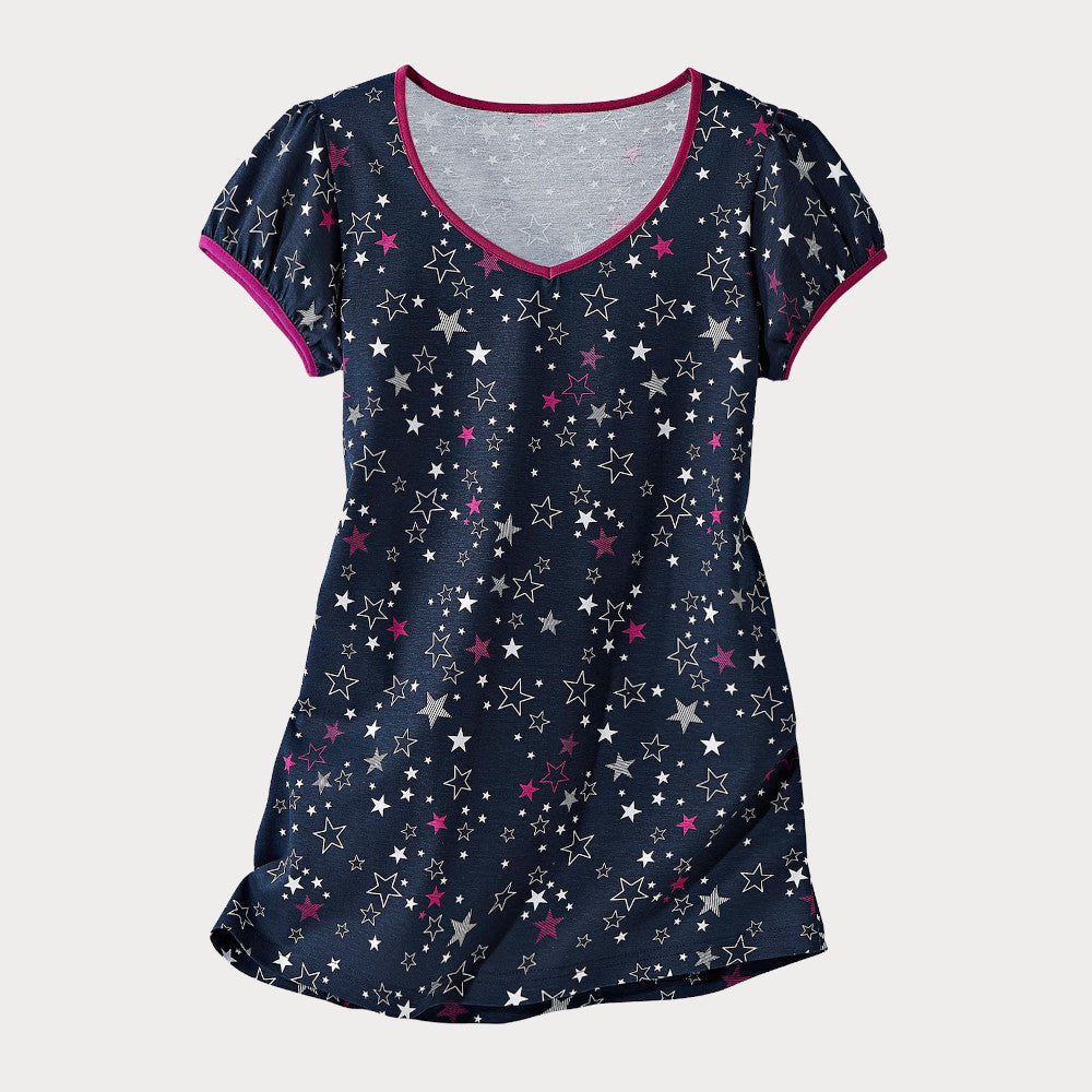 Navy star print top