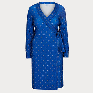 Blue Printed Wrap Dress