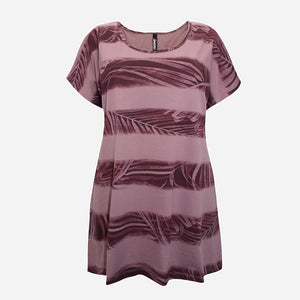 Purple Leaf Print Striped Top