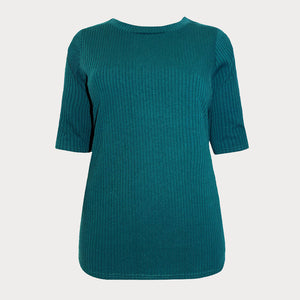 Green Ribbed Half Sleeve Top