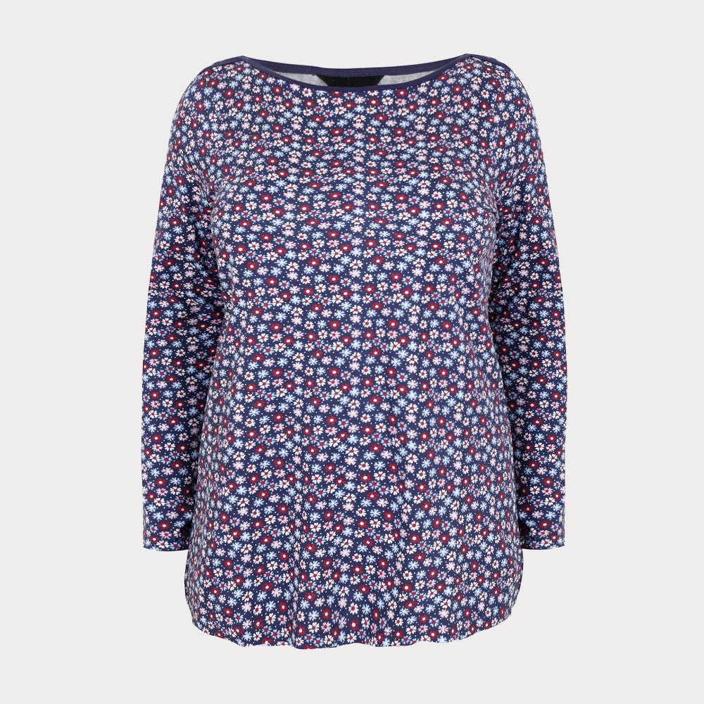 Navy Floral Print Top