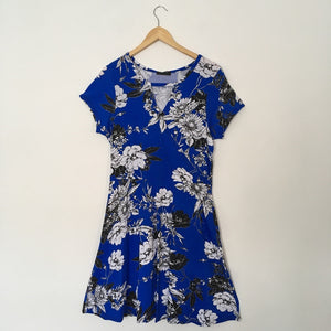 Blue Floral Print Crossover Dress