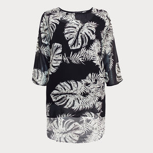 Black and White Leaf Print Top