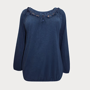 Navy Lace Neck Top