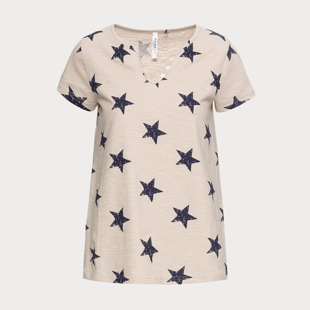 Notch neck star print t-shirt