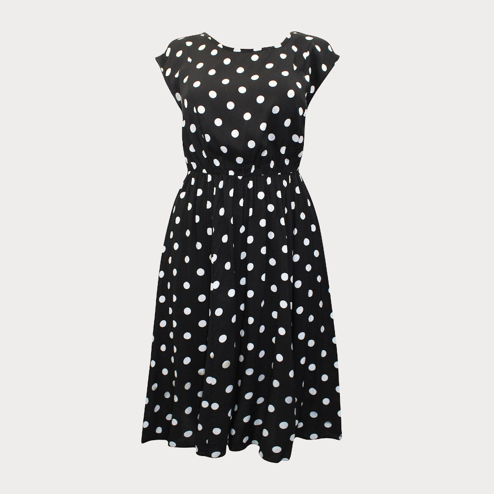 Black and white spotty midi dress